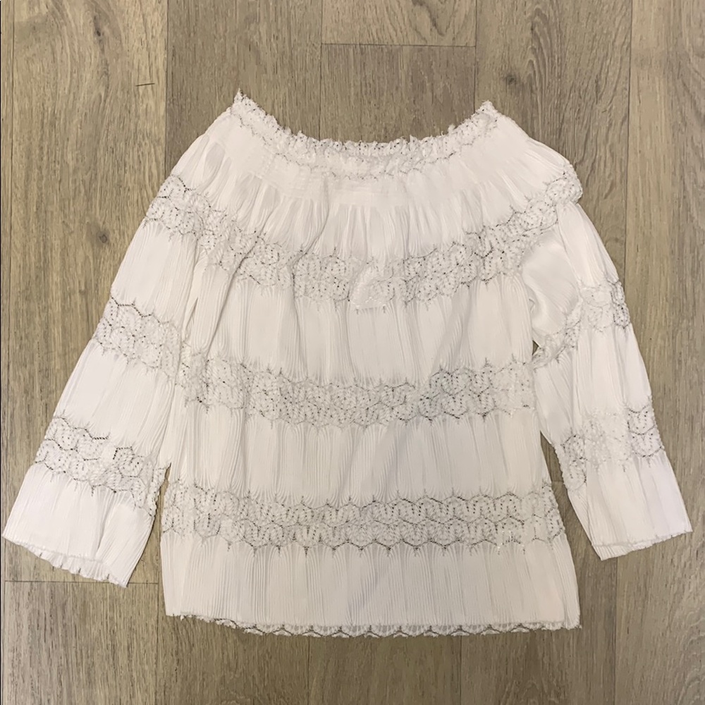 Say What? Cream Ruffled Smocked 3/4 Sleeve Blouse